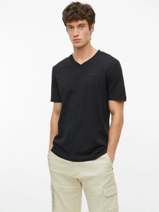Foto van product Katoenen T-shirt met logoprint en V-hals s.Oliver zwart