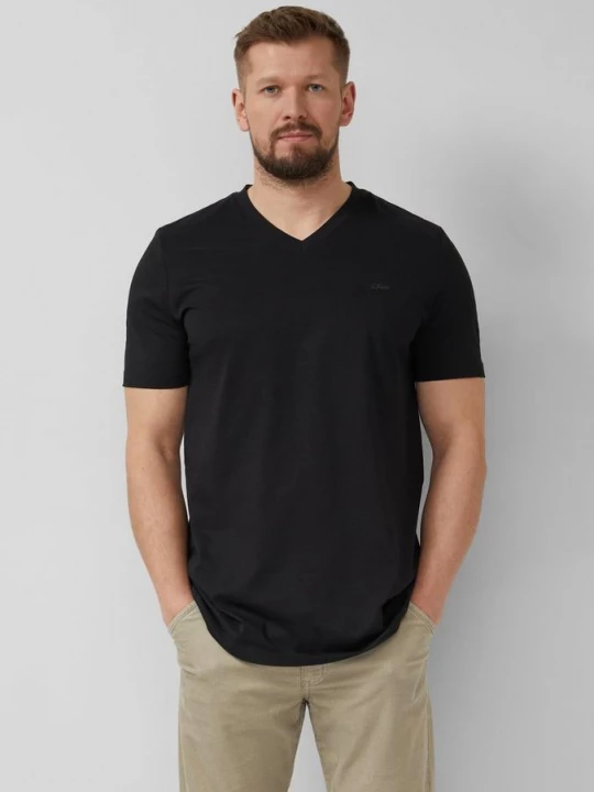 Foto van product Katoenen T-shirt met logoprint en V-hals s.Oliver zwart