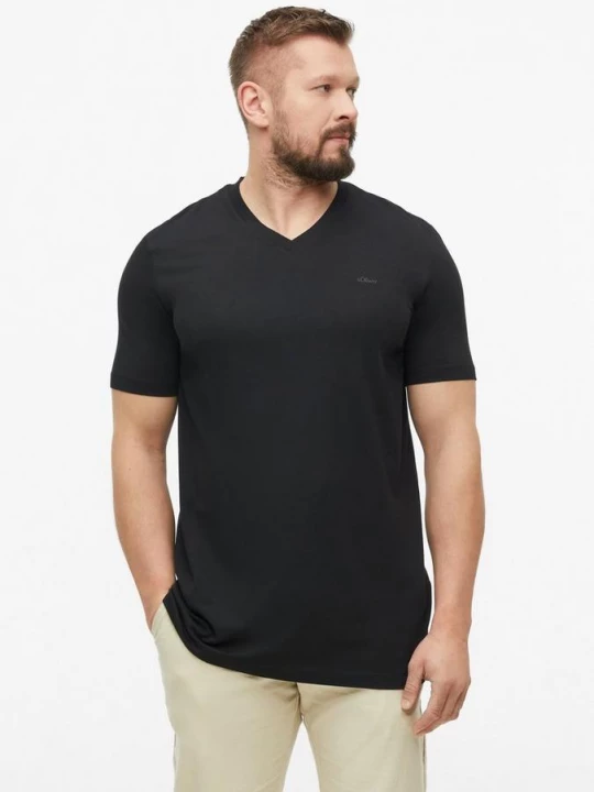 Foto van product Katoenen T-shirt met logoprint en V-hals s.Oliver zwart