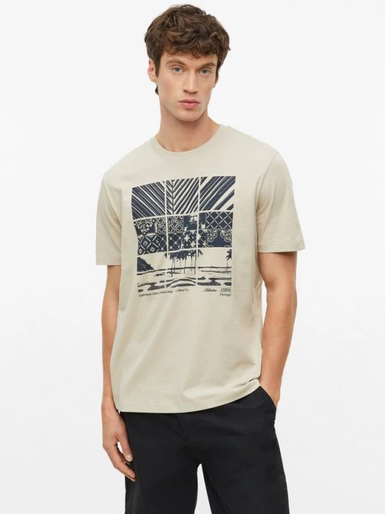 Foto van product Katoenen T-shirt met print aan de voorkant s.Oliver beżowy