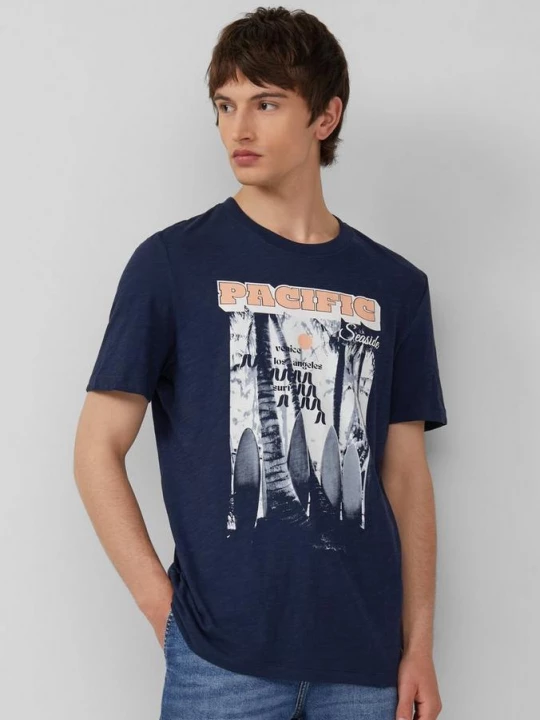 Foto van product Katoenen T-shirt met print op de voorkant en slubstructuur s.Oliver blauw