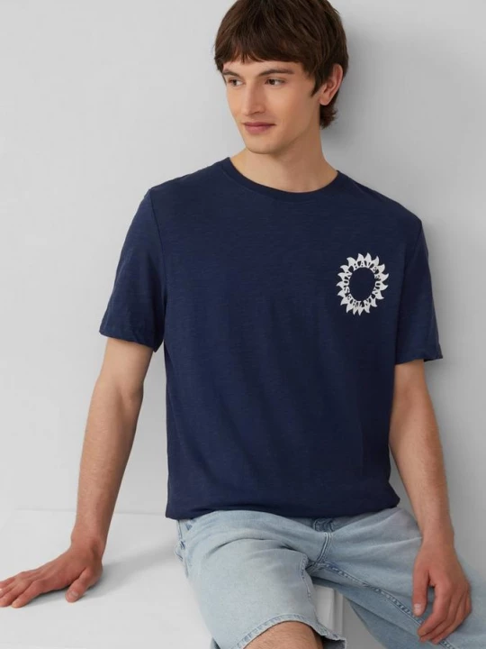 Foto van product Katoenen T-shirt met print op de voorkant en slubstructuur s.Oliver blauw