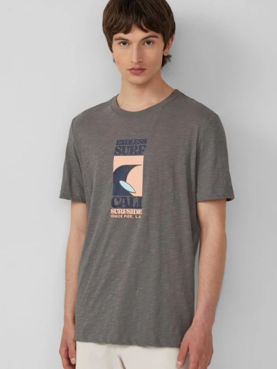 Foto van product Katoenen T-shirt met print op de voorkant en slubstructuur s.Oliver grijs
