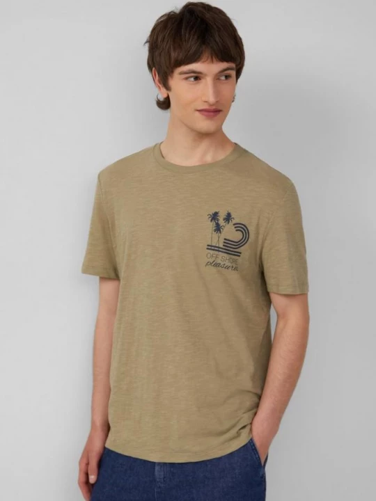 Foto van product Katoenen T-shirt met print op de voorkant en slubstructuur s.Oliver olijfgroen