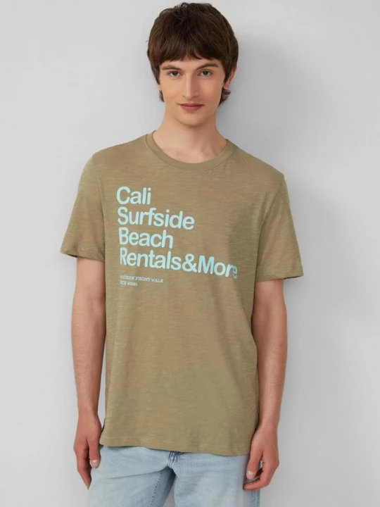 Foto van product Katoenen T-shirt met print op de voorkant en slubstructuur s.Oliver olijfgroen