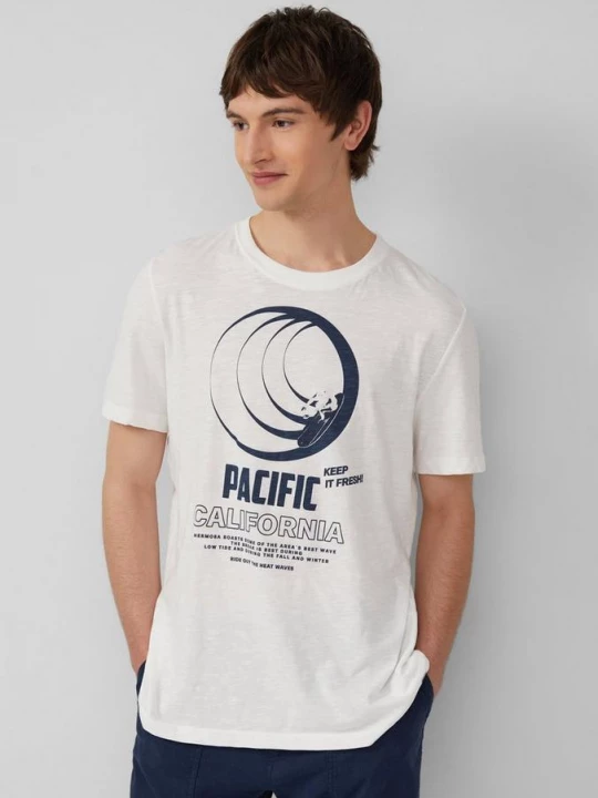 Foto van product Katoenen T-shirt met print op de voorkant en slubstructuur s.Oliver wit