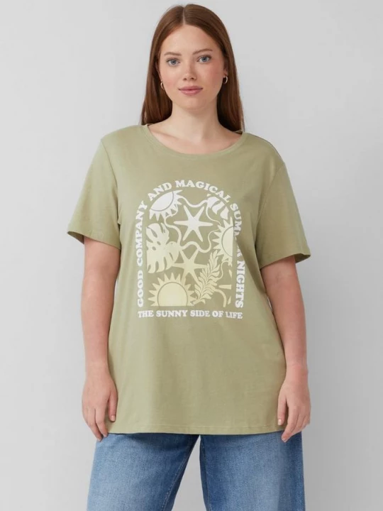 Foto van product Katoenen T-shirt met print op de voorkant QS groen
