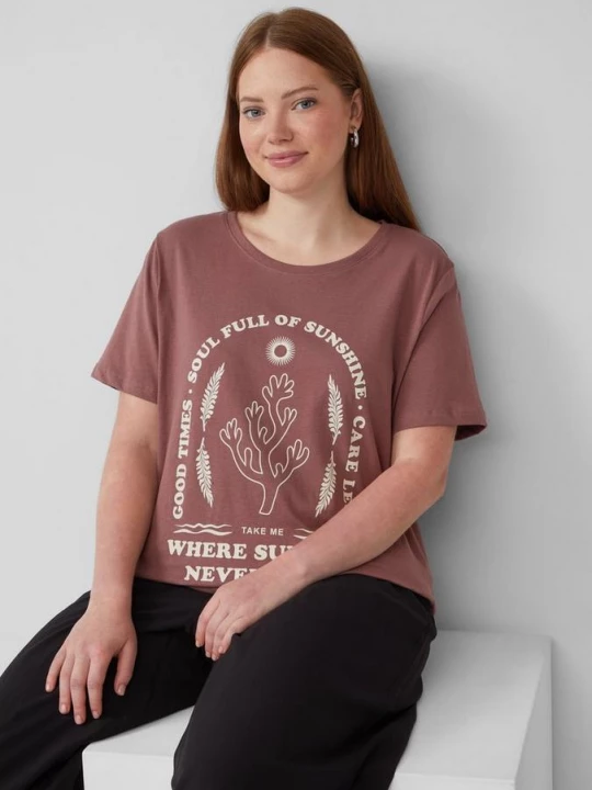 Foto van product Katoenen T-shirt met print op de voorkant QS roze