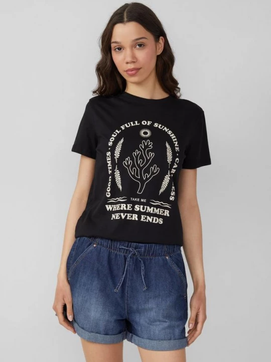 Foto van product Katoenen T-shirt met print op de voorkant QS zwart