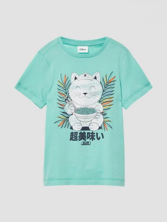 Foto van product Katoenen T-shirt met print op voorkant en verlengd rugpand s.Oliver