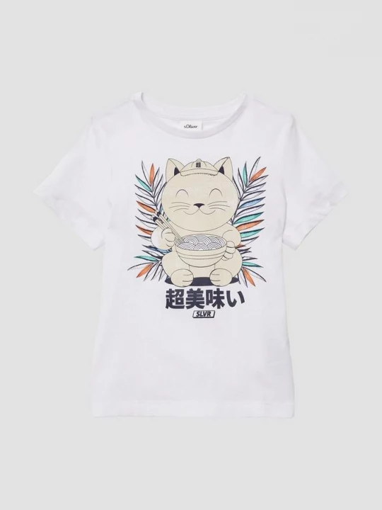 Foto van product Katoenen T-shirt met print op voorkant en verlengd rugpand s.Oliver wit
