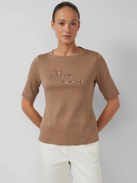 Foto van product Katoenen T-shirt met ronde hals en artwork s.Oliver bruin