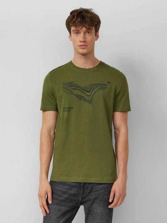 Foto van product Katoenen T-shirt met ronde hals en opdruk op de voorkant s.Oliver olijfgroen