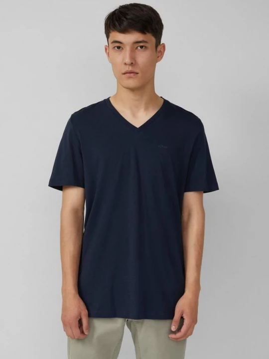 Foto van product Katoenen T-shirt met V-hals en logo s.Oliver blauw