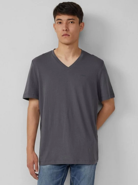 Foto van product Katoenen T-shirt met V-hals en logo s.Oliver grijs