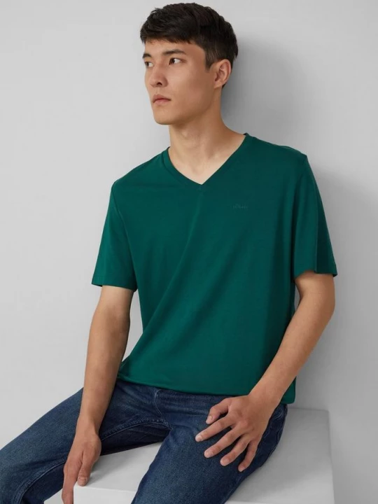 Foto van product Katoenen T-shirt met V-hals en logo s.Oliver groen
