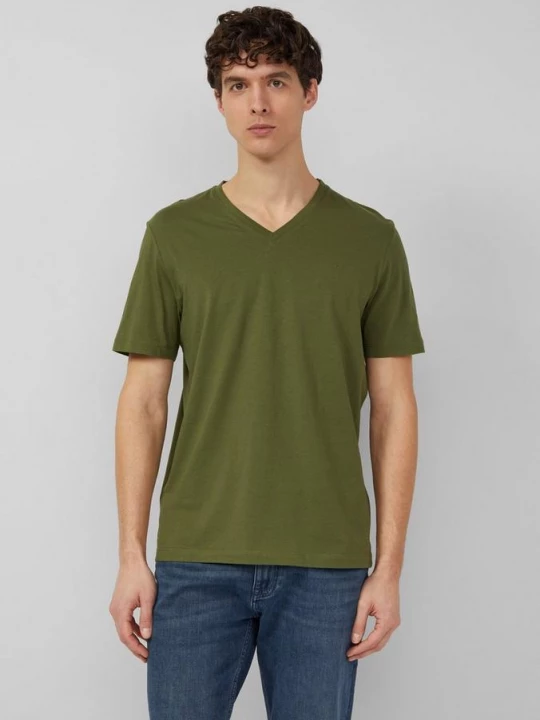 Foto van product Katoenen T-shirt met V-hals en logoprint s.Oliver olijfgroen