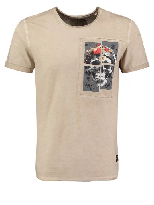 Foto van product Key Largo Shirt 'Flower Power' sand / donkergrijs / oranjerood / wit