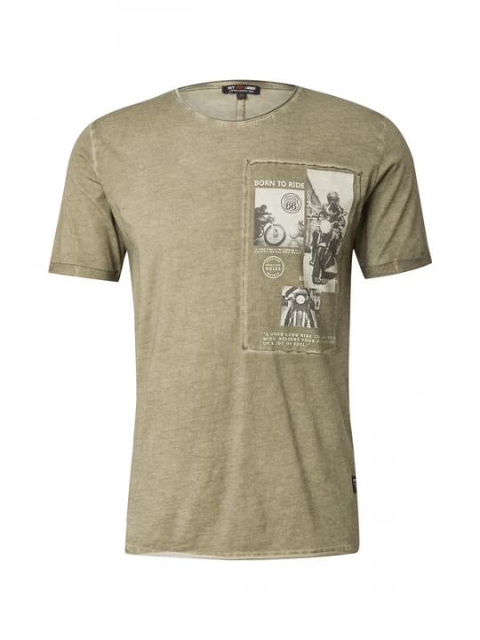 Foto van product Key Largo Shirt 'WHEELS' grijs / olijfgroen / zwart