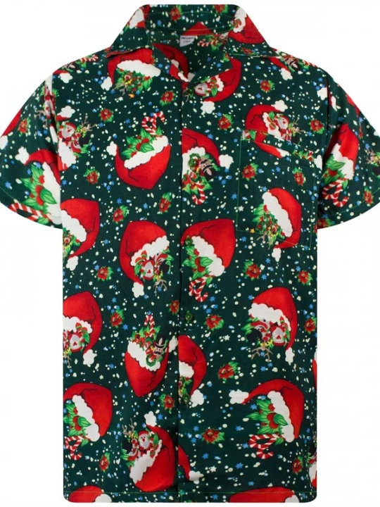 Foto van product King Kameha Overhemd 'Christmas Flying Hats' groen