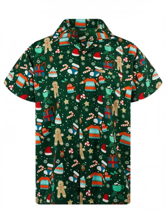 Foto van product King Kameha Overhemd 'Christmas Gingerbread' groen