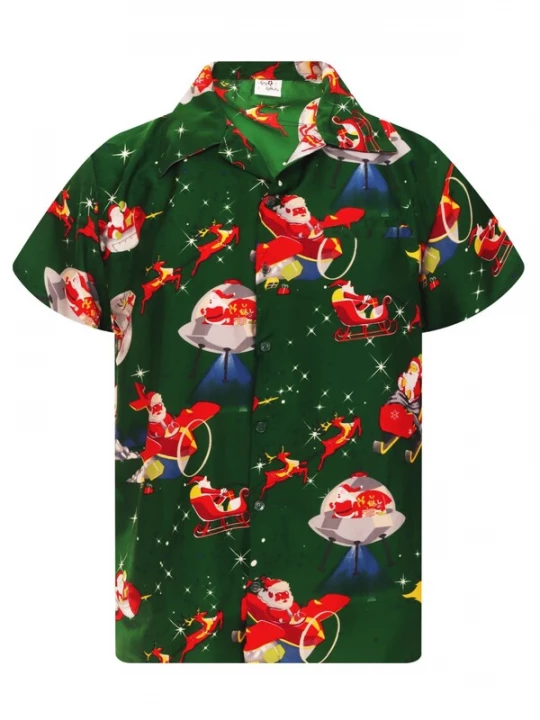 Foto van product King Kameha Overhemd 'Christmas Space Santa' groen