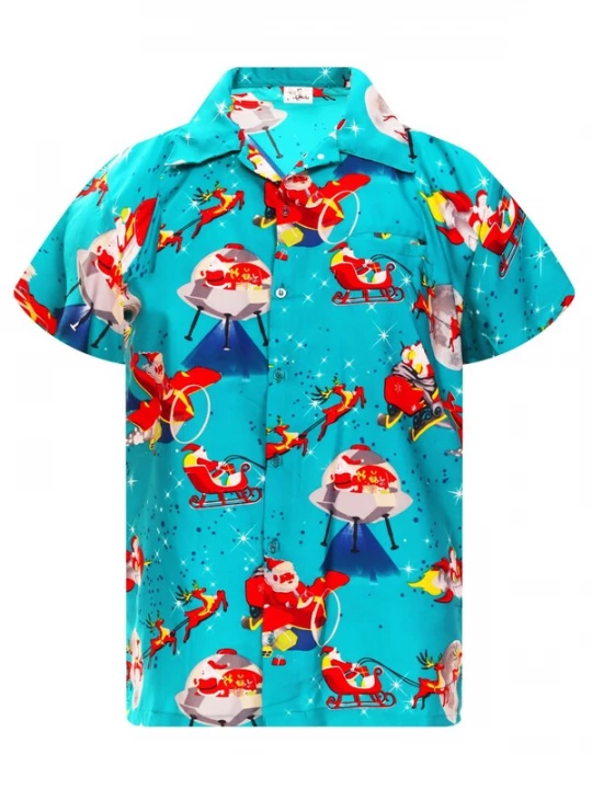 Foto van product King Kameha Overhemd 'Christmas Space Santa' turquoise