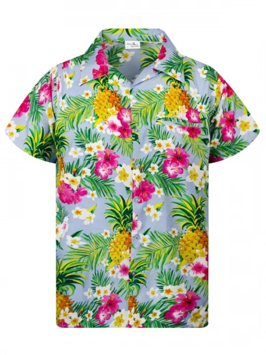 Foto van product King Kameha Overhemd 'Pineapple Flowers' lichtblauw