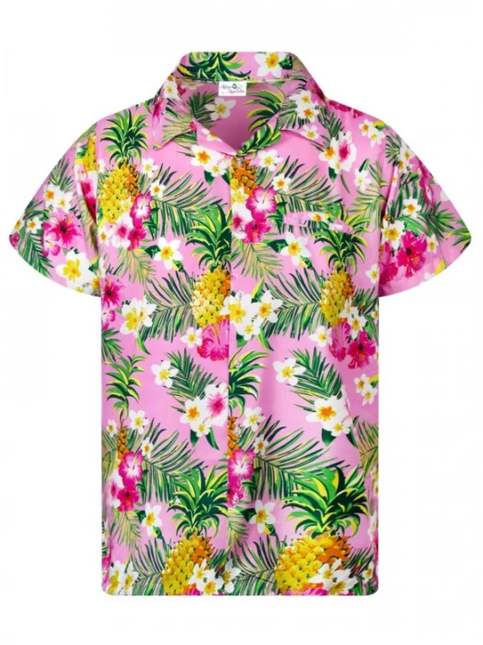 Foto van product King Kameha Overhemd 'Pineapple Flowers' lichtroze