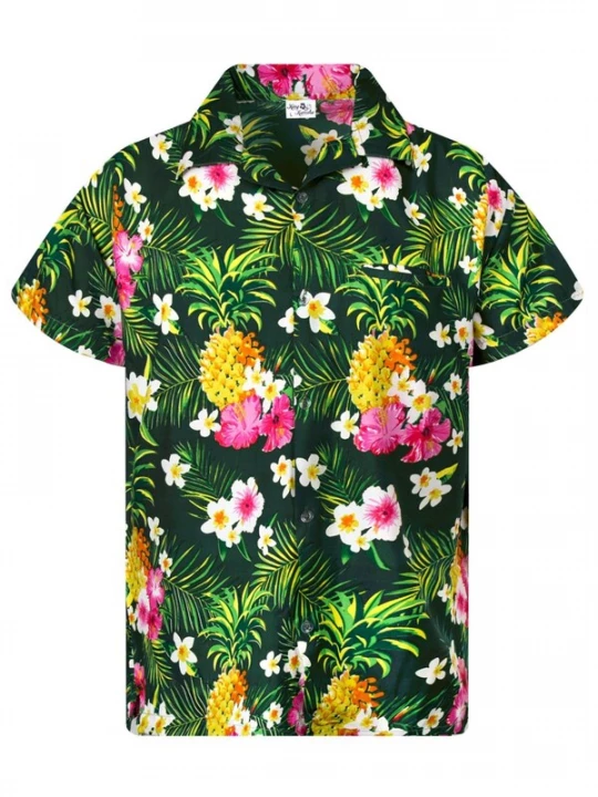 Foto van product King Kameha Overhemd 'Pineapple Flowers' petrol