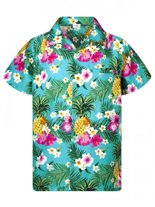 Foto van product King Kameha Overhemd 'Pineapple Flowers' turquoise