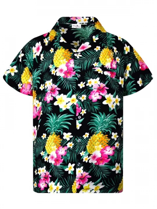 Foto van product King Kameha Overhemd 'Pineapple Flowers' zwart