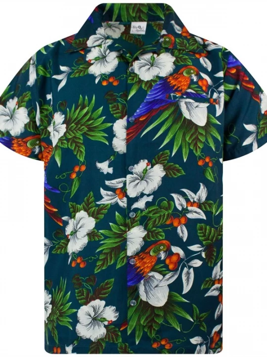 Foto van product King Kameha Shirt 'Cherryparrot' petrol