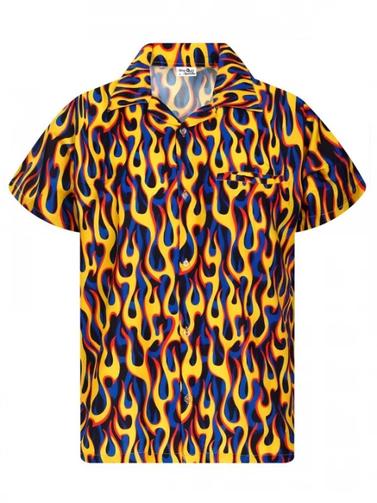 Foto van product King Kameha Shirt 'Flames Allover' donkergeel