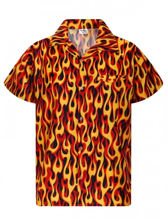 Foto van product King Kameha Shirt 'Flames Allover' geel