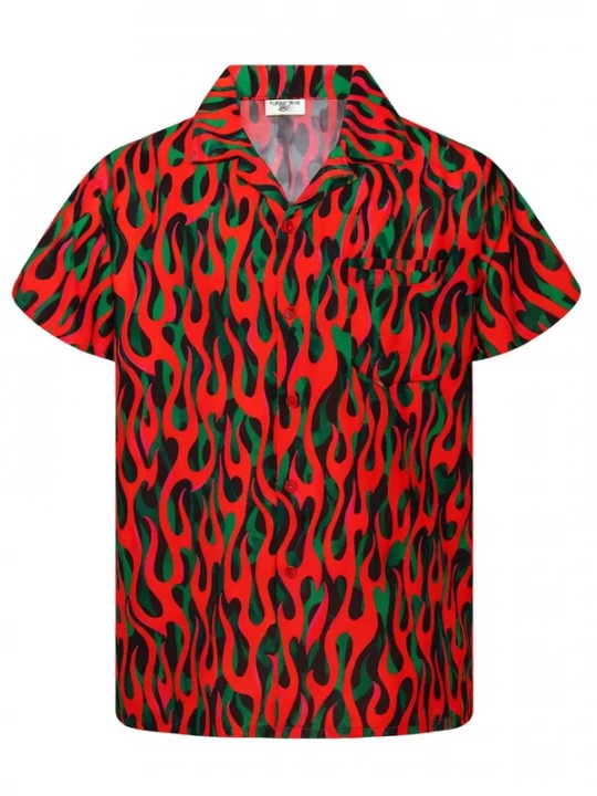 Foto van product King Kameha Shirt 'Flames Allover' rood