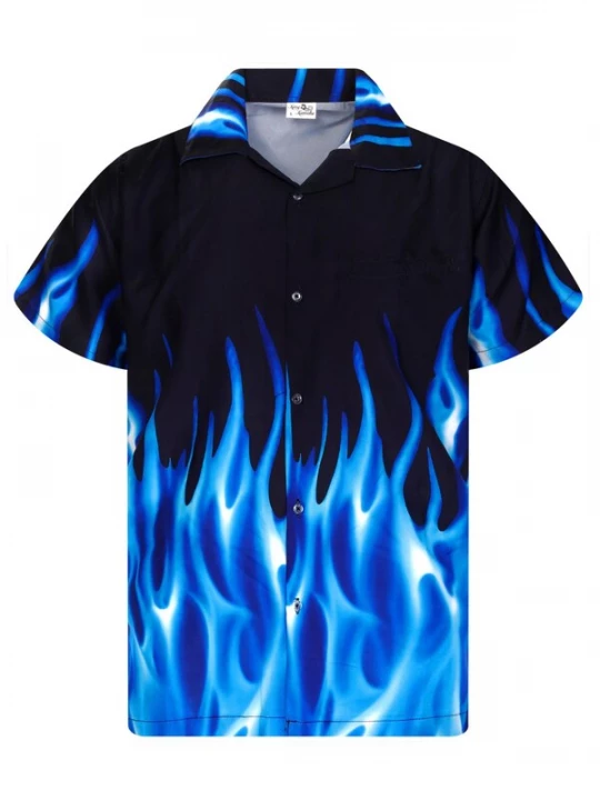Foto van product King Kameha Shirt 'Flames' blauw