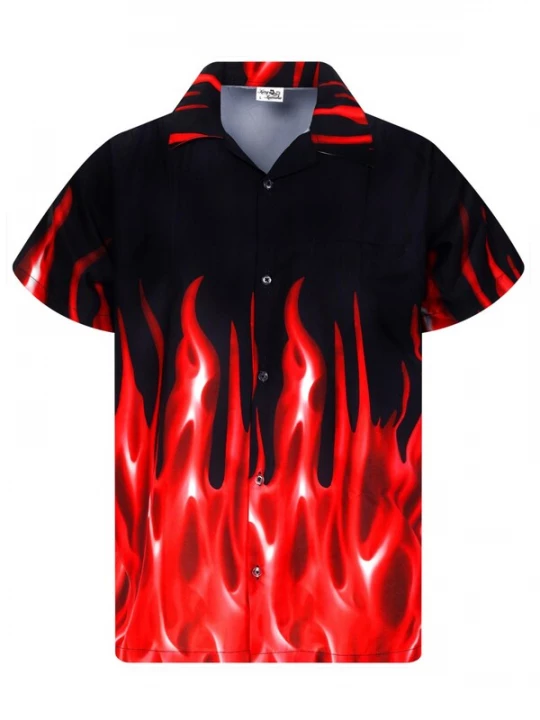 Foto van product King Kameha Shirt 'Flames' rood