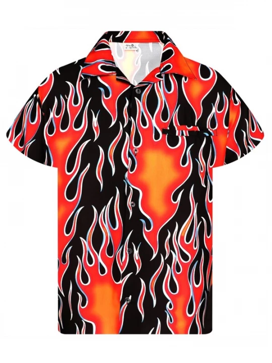 Foto van product King Kameha Shirt 'Flames Wild' rood