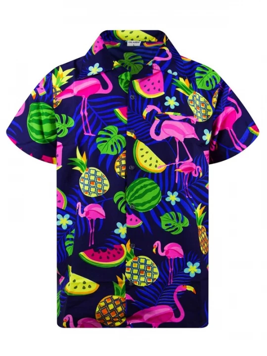 Foto van product King Kameha Shirt 'Flamingo Melone' blauw