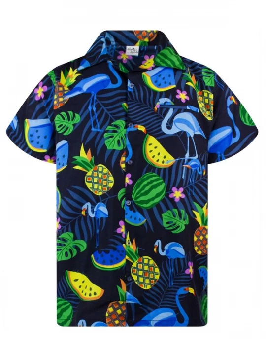 Foto van product King Kameha Shirt 'Flamingo Melone' donkerblauw