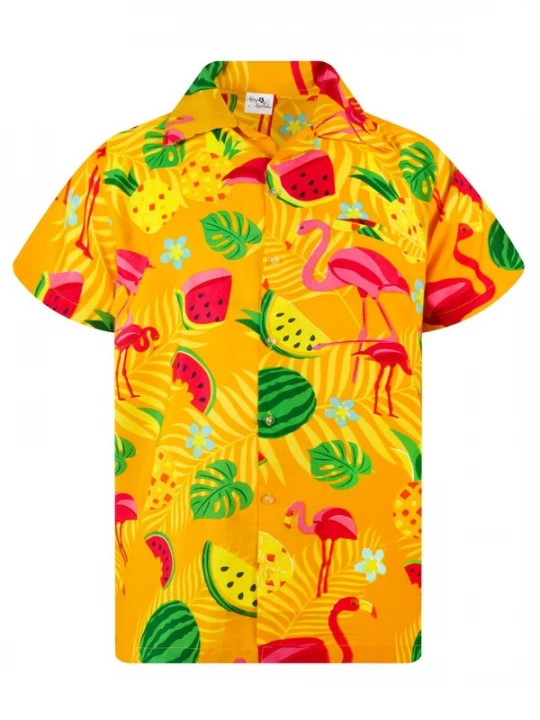 Foto van product King Kameha Shirt 'Flamingo Melone' geel