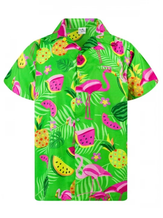 Foto van product King Kameha Shirt 'Flamingo Melone' groen