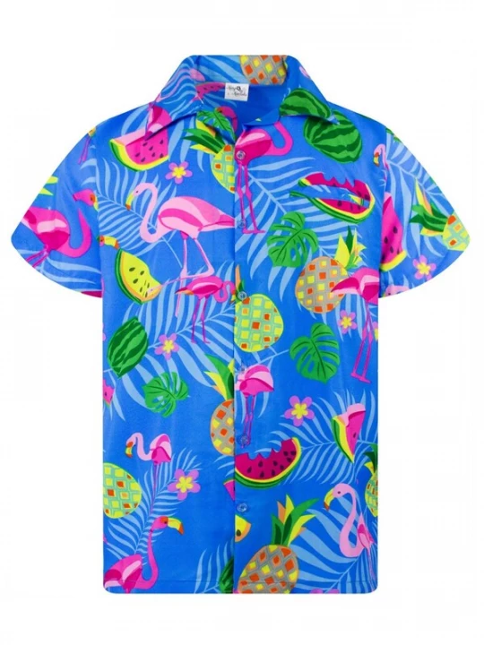 Foto van product King Kameha Shirt 'Flamingo Melone' indigo