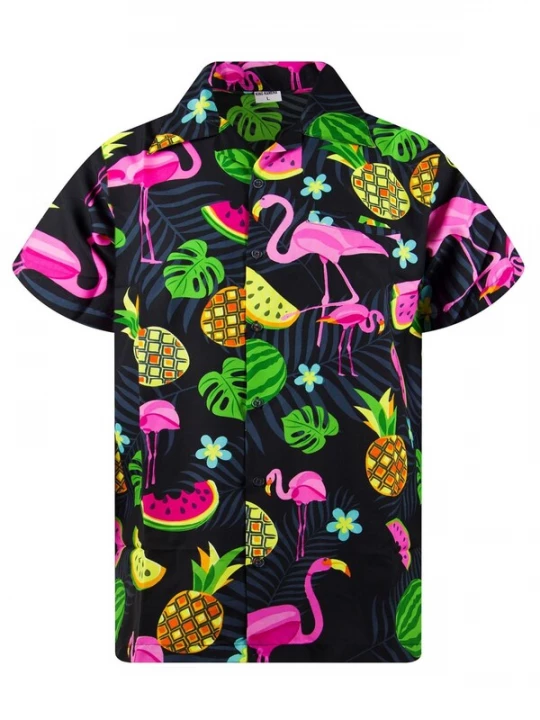 Foto van product King Kameha Shirt 'Flamingo Melone' zwart