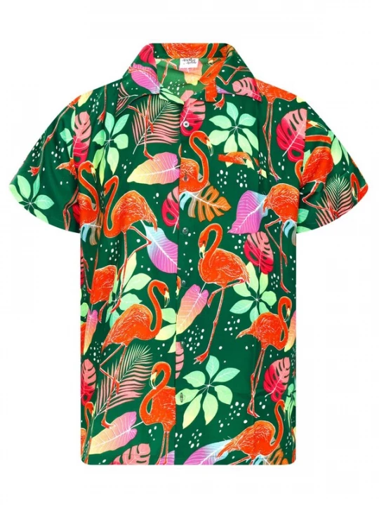 Foto van product King Kameha Shirt 'Funky Flamingos' donkergroen