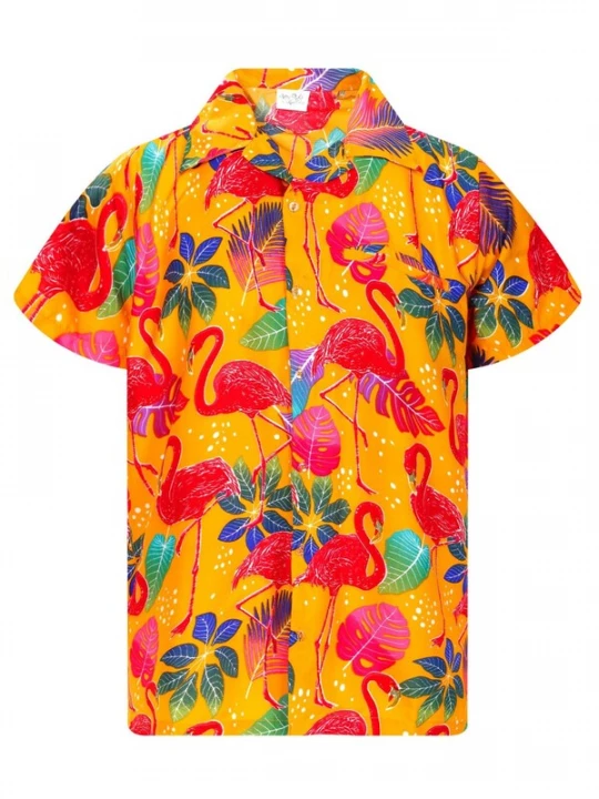 Foto van product King Kameha Shirt 'Funky Flamingos' geel