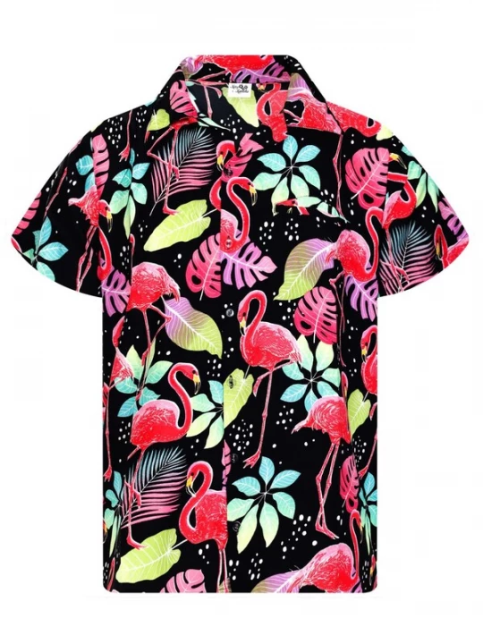 Foto van product King Kameha Shirt 'Funky Flamingos' zwart