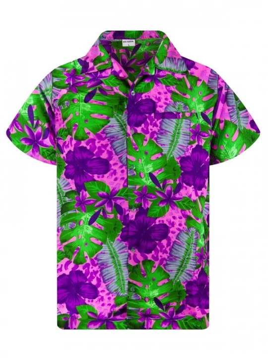 Foto van product King Kameha Shirt 'Green Purple Flower' pink
