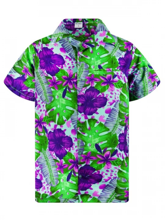 Foto van product King Kameha Shirt 'Green Purple Flower' turquoise